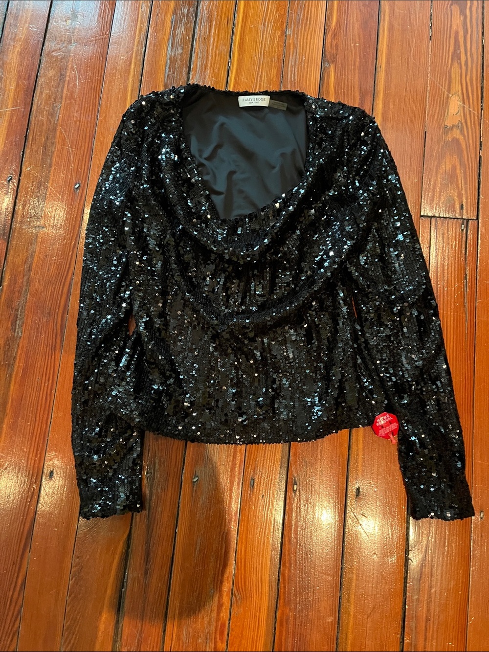 Ramy Brook Black Sequin Cowl Neck Long Sleeve Top